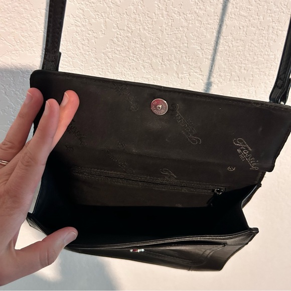 Vintage Fossil Black Leather Purse Double Fold Out Organizer Crossbody Bag Trave - Picture 14 of 15